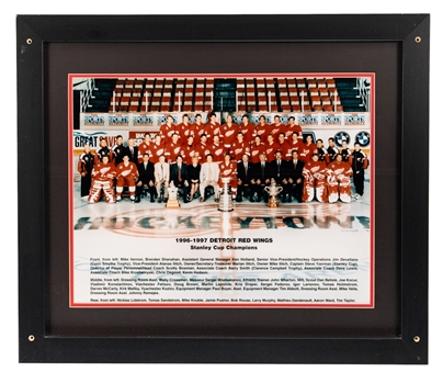 Detroit Red Wings 1996-97 Stanley Cup Champions Framed Team Photo from Dino Ciccarellis Personal Collection with His Signed LOA - Displayed at "Ciccarellis Premier Sports Club and Eatery" Restaurant