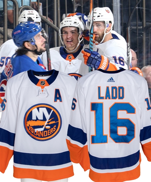 Andrew Ladds 2017-18 New York Islanders Alternate Captains Game-Worn Jersey with Team COA - NHL Centennial Patch! - Photo-Matched!