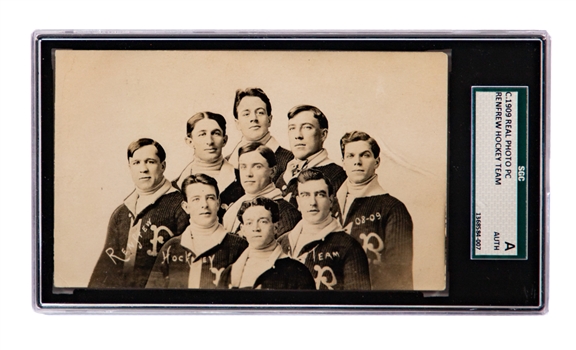Renfrew Hockey Club (FAHL) 1908-09 Team Photo Postcard Graded SGC A Including Bert Lindsay and Didier Pitre
