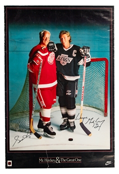Wayne Gretzky and Gordie Howe Late-1980s/Early-1990s "Mr. Hockey & The Great One" Dual-Signed Nike Poster with Shaun Chaulk LOA (24" x 36")