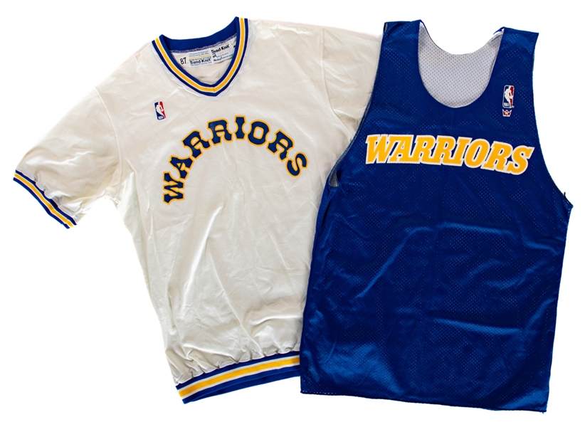 Joe Barry Carrolls 1987-88 Golden State Warriors Game-Worn Shooting Shirt Plus Team-Issued Practice Jersey