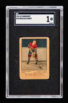 1951-52 Parkhurst Hockey Card #10 HOFer Doug Harvey Rookie - Graded SGC 1