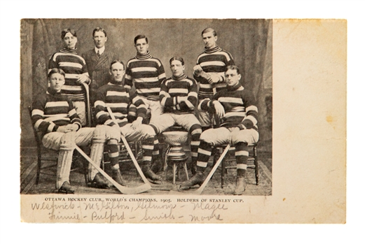 Ottawa Silver Seven 1905 Stanley Cup Champions Team Photo Postcard Including HOFers Frank McGee, Rat Westwick, Harvey Pulford, Alfie Smith and Billy Gilmour