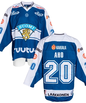 Sebastian Ahos 2015-16 Euro Hockey Tour Team Finland Game-Worn Jersey with Finnish Ice Hockey Association COA