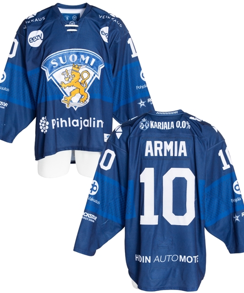 Joel Armias 2022-23 Euro Hockey Tour Team Finland Game-Worn Jersey with Finnish Ice Hockey Association COA - Photo-Matched!