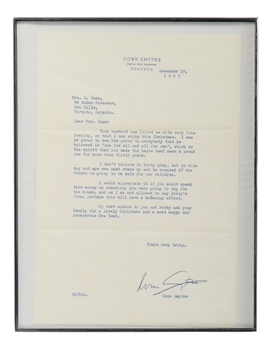 Deceased HOFer Conn Smythe (Toronto Maple Leafs) Signed 1963 Typed Letter on Personal Letterhead for Mrs. Bobby Baun From Bauns Personal Collection with His Signed LOA