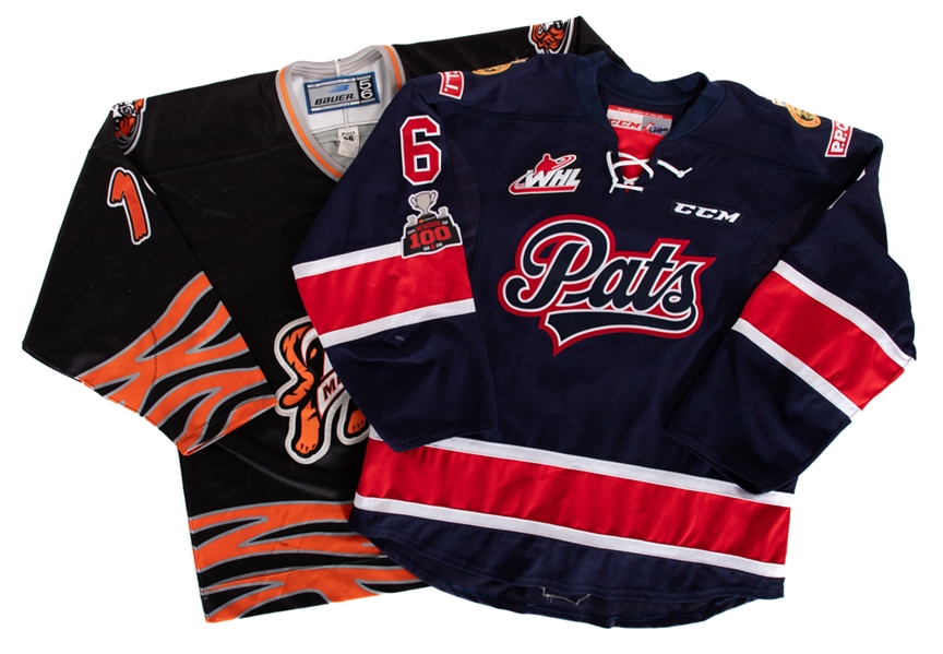 William "Denny" Johnstons 2001-02 WHL Medicine Hat Tigers Game-Worn Jersey and Jonas Harkins 2017-18 WHL Regina Pats Game-Worn Jersey 