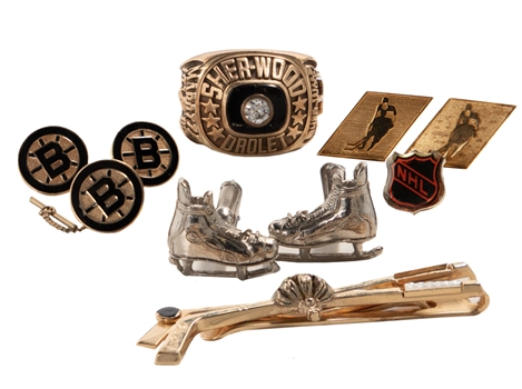 Gilles Marottes Cufflink, Tie Clip and Jewelry Collection of 10 Including Sher-Wood Drolet 10K Gold Ring