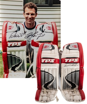 Dominik Haseks 2000-01 Buffalo Sabres Dual-Signed TPS X-Hale Game-Worn Pads - Vezina Trophy Winning Season! - Photo-Matched!