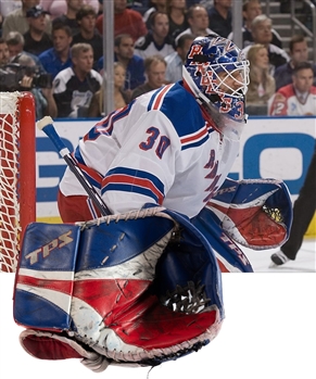 Henrik Lundqvists 2007-08 New York Rangers Game-Worn TPS Response R8 Glove with LOA - Photo-Matched