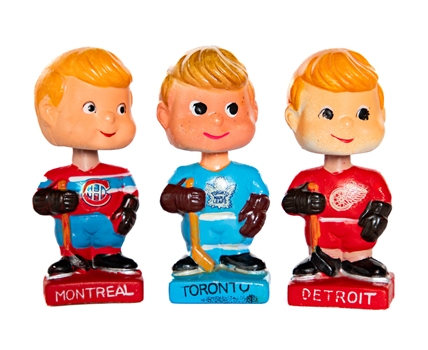 1961-63 Montreal Canadiens, Toronto Maple Leafs and Detroit Red Wings Mini Nodder / Bobble Head Dolls (3)