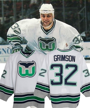 Stu Grimsons 1996-97 Hartford Whalers Game-Worn Jersey - Nice Game-Wear! 