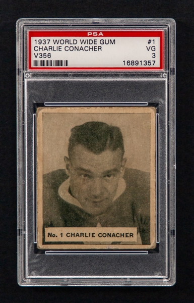 1937-38 World Wide Gum V356 Hockey Card #1 HOFer Charlie Conacher - Graded PSA 3
