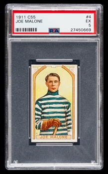 1911-12 Imperial Tobacco C55 Hockey Card #4 HOFer Joe Malone Rookie - Graded PSA 5