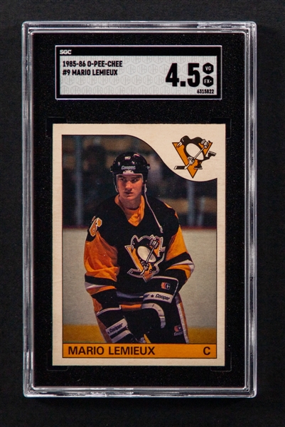 1985-86 O-Pee-Chee Hockey Card #9 HOFer Mario Lemieux Rookie - Graded SGC 4.5