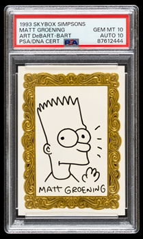 1993 Skybox The Simpsons Art de Bart-Bart Matt Groening Signed Sketch Card (#306/400) - Card Graded PSA GEM MT 10 - PSA/DNA Certified Auto Graded GEM MT 10 - Pop-1 Highest Graded!