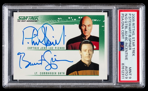 2005 Rittenhouse Star Trek: The Next Generation Quotable Autographs - Patrick Stewart / Brent Spiner Dual Autographs Card (NNO) - Card Graded PSA MINT 9 - PSA/DNA Certified Autos Graded 9 