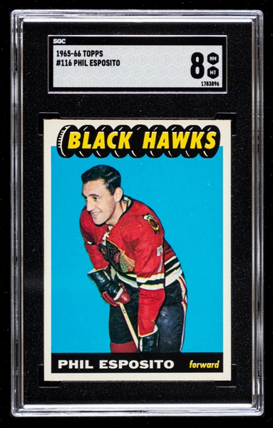 1965-66 Topps Hockey Card #116 HOFer Phil Esposito Rookie - Graded SGC 8