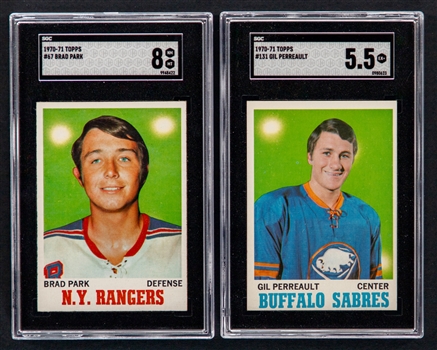 1970-71 Topps Hockey Card #67 HOFer Brad Park Rookie (Graded SGC 8) and 1970-71 Topps Hockey Card 131 HOFer Gilbert Perreault Rookie (Graded SGC 5.5)