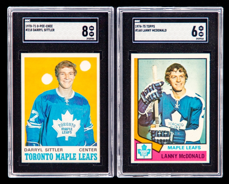 1970-71 O-Pee-Chee Hockey Card #218 HOFer Darryl Sittler Rookie (Graded SGC 8) and 1974-75 Topps Hockey Card #168 HOFer Lanny McDonald Rookie (Graded SGC 6)