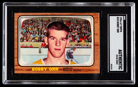 1966-67 Topps Hockey Card #35 HOFer Bobby Orr Rookie - Graded SGC Authentic (Color Added)