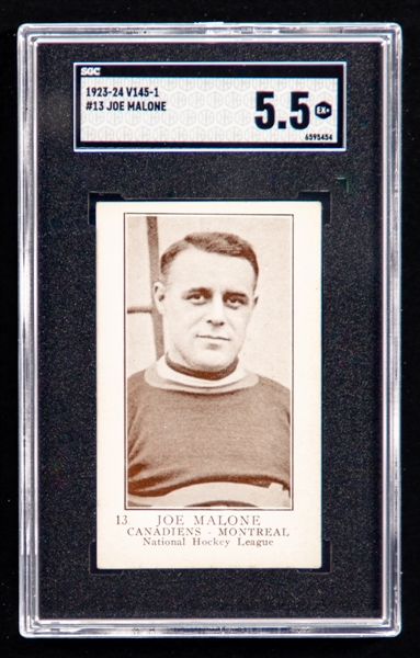 1923-24 William Paterson V145-1 Hockey Card #13 HOFer Joe Malone - Graded SGC 5.5