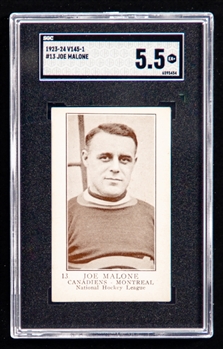 1923-24 William Paterson V145-1 Hockey Card #13 HOFer Joe Malone - Graded SGC 5.5