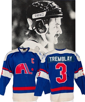 J.C. Tremblays 1974-75 WHA Quebec Nordiques Game-Worn Captains Jersey with MeiGray LOA and COR - Nice Game Wear! - Photo-Matched! (Barry Meisel Collection)
