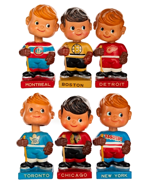 1962 "Original Six" Teams Complete Set of 6 Nodders / Bobbing Head Dolls (Barry Meisel Collection)