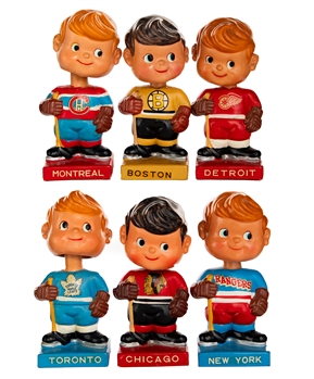 1962 "Original Six" Teams Complete Set of 6 Nodders / Bobbing Head Dolls (Barry Meisel Collection)