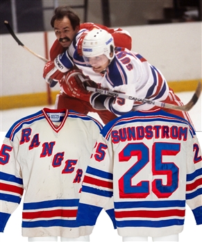 Peter Sundstroms 1984-86 New York Rangers Game-Worn Jersey with MeiGray LOA and COR - Nice Game Wear! - Numerous Team Repairs! (Barry Meisel Collection)