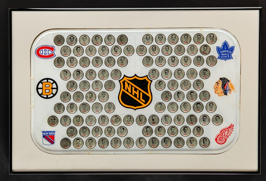 1964-65 Coca-Cola Hockey Bottle Cap Complete Set of 108 in Framed Display (17 1/2" x 27") (Barry Meisel Collection)