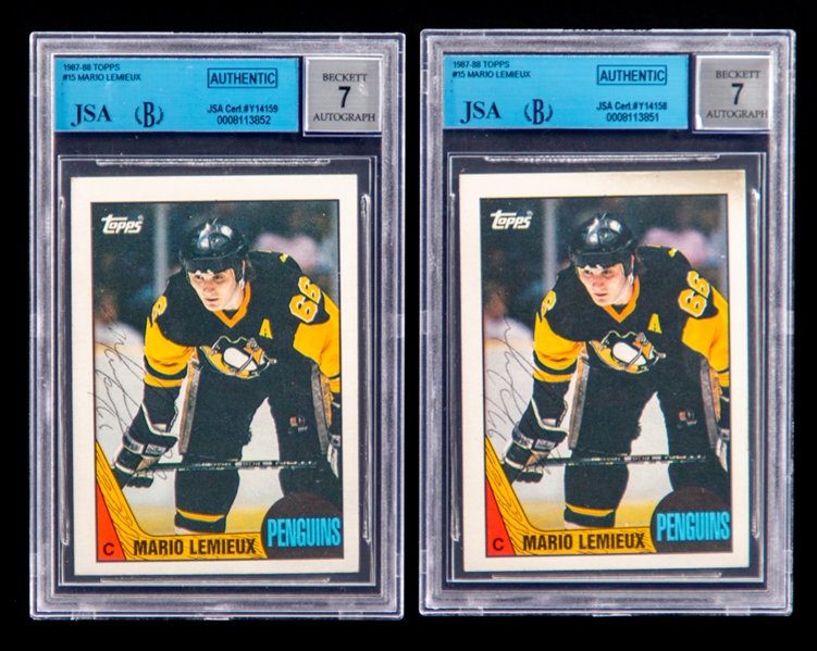 1987-88 Topps Signed Hockey Cards #15 HOFer Mario Lemieux (JSA/Beckett Certified Authentic Autographs - Autographs Graded 7)