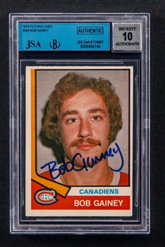 1974-75 O-Pee-Chee Signed Hockey Card #388 HOFer Bob Gainey Rookie (JSA/Beckett Certified Authentic Autograph - Autograph Graded 10)