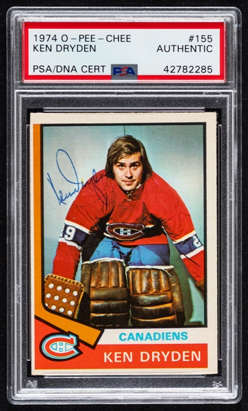 1974-75 O-Pee-Chee Signed Hockey Card #155 HOFer Ken Dryden (PSA/DNA Certified Authentic Autograph) 