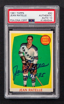 1961-62 Topps Signed Hockey Card of #60 HOFer Jean Ratelle Rookie (PSA/DNA Certified Authentic Autograph - Auto 10) 