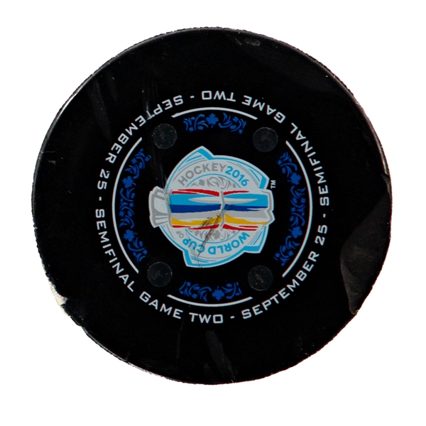 World Cup of Hockey September 25th 2016 Semifinal Game #2 Game-Used Puck with Tracking Chips from 2nd Period (Team Sweden vs Team Europe) - Fanatics Authenticated