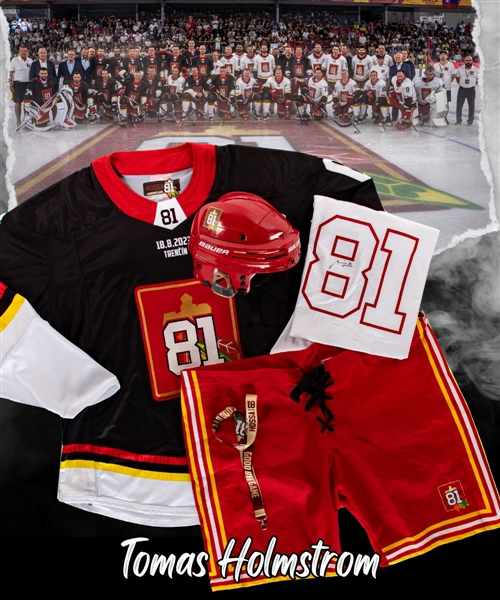 Tomas Holmstrom’s Team Black 2023 Marian Hossa "Goodbye Game" Signed Game-Issued Jersey and Game-Worn Bauer Helmet Plus Pant Shells, Socks and Additional Items 