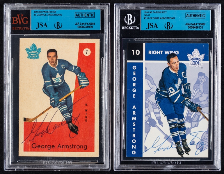 1959-60 and 1995-96 Parkhurst Signed Hockey Cards of Deceased HOFer George Armstrong (JSA/Beckett Certified Authentic Autographs)
