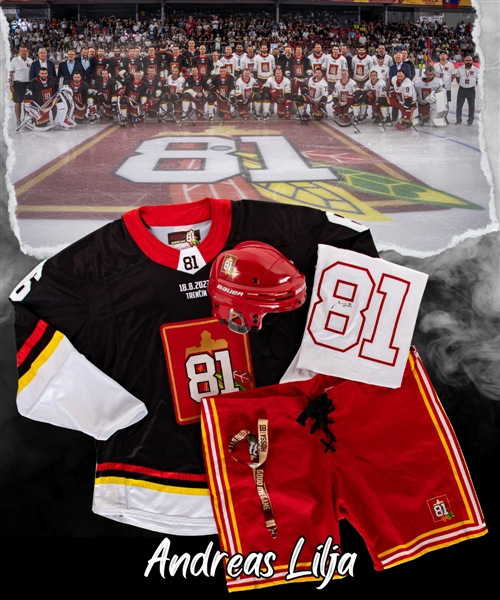 Andreas Lilja’s Team Black 2023 Marian Hossa "Goodbye Game" Signed Game-Issued Jersey and Game-Worn Bauer Helmet Plus Pant Shells and Additional Items