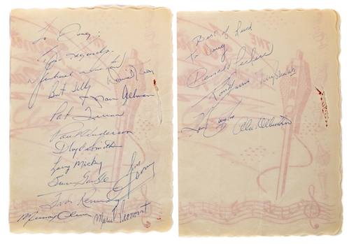 Toronto Maple Leafs and Detroit Red Wings 1968-69 Multi-Signed Placemats Including Deceased HOFer Terry Sawchuk Plus HOFers Dave Keon, Alex Delvecchio and Norm Ullman