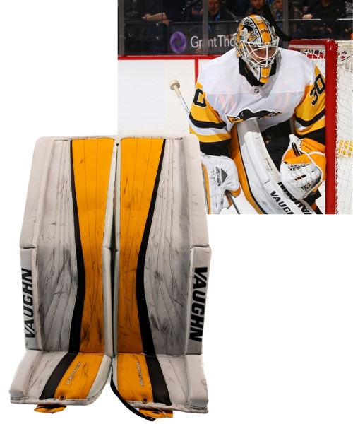 Matt Murrays 2017-18 Pittsburgh Penguins Vaughn Ventus Game-Worn Pads - Photo-Matched!