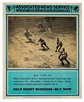 1930-31 New York Americans vs Toronto Maple Leafs Associated News Service Poster with Original Mailing Tube (14" x 17") 