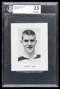 Ultra Scarce Bobby Orr 1965-66 Oshawa Generals Premium Photo-Card from Toronto Malboros Program - Graded Beckett 2.5