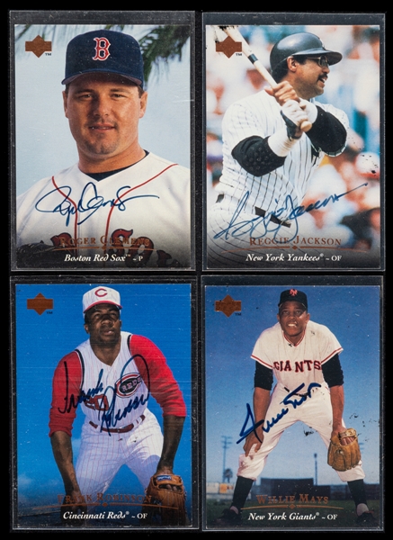 1995 Upper Deck Baseball Autographs Cards #AC1 Reggie Jackson, #AC2 Willie Mays, #AC3 Frank Robinson and #AC4 Roger Clemens - All Upper Deck Certified