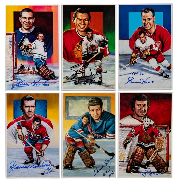 1992-96 Doug West "Legends of Hockey" Signed and Unsigned Postcard Collection of 44 Including Signed Examples of Deceased HOFers Beliveau, Bower, Richard, Hull, Howe and Others