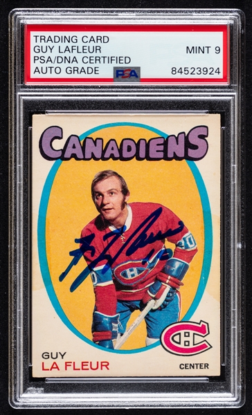1971-72 O-Pee-Chee Signed Hockey Card #148 HOFer Guy Lafleur Rookie (PSA/DNA Certified Authentic Autograph - Autograph Graded MINT 9)