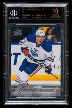 2015-16 Upper Deck Young Guns Hockey Card #201 Connor McDavid Rookie - Beckett-Graded Pristine 10 (Black Label)