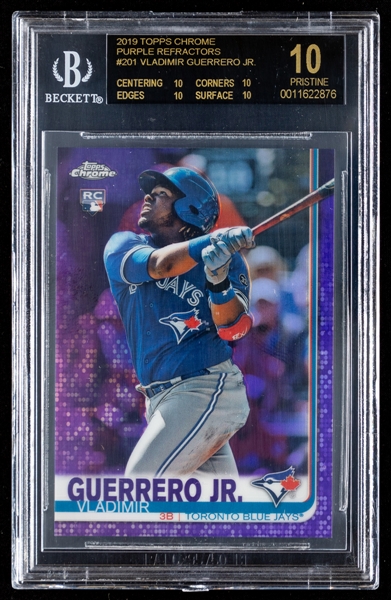 2019 Topps Chrome Purple Refractors Baseball Card #201 Vladimir Guerrero Jr. Rookie (163/299) - Beckett-Graded Pristine 10 (Black Label) - Pop-1 Highest Graded!