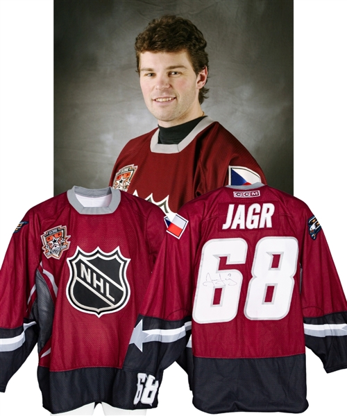 Jaromir Jagrs 2002 NHL All-Star Game Team World Signed Photo-Shoot Worn Jersey with COA - Photo-Matched!